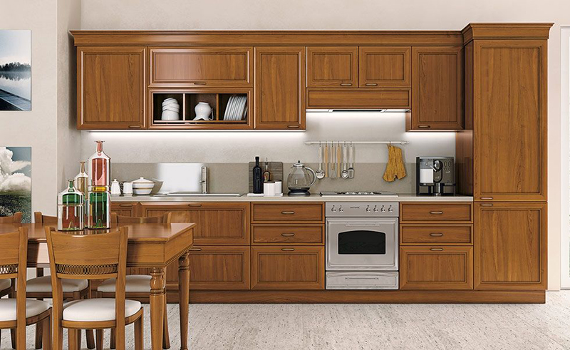 10 Mẫu tủ bếp gỗ hương chữ I sang trọng, bền đẹp nhất 