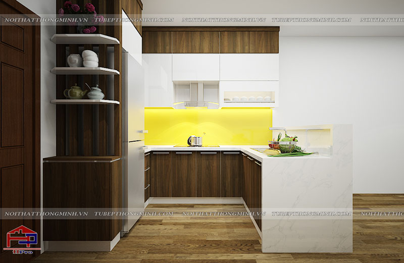 Tủ bếp gỗ Laminate TBLM10 và tủ giày Melamine nhà chú Việt - Hạ Long 