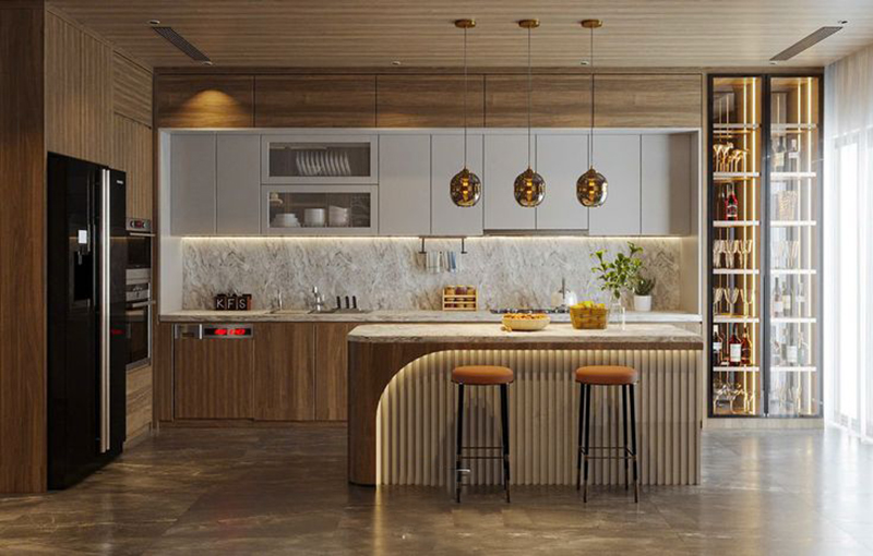 Mẫu 11: Đảo bếp kiêm quầy bar mini