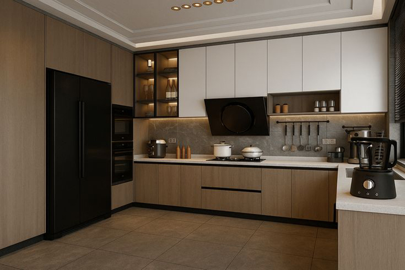 Mẫu 13: Chữ L kết hợp coffee corner / tủ rượu