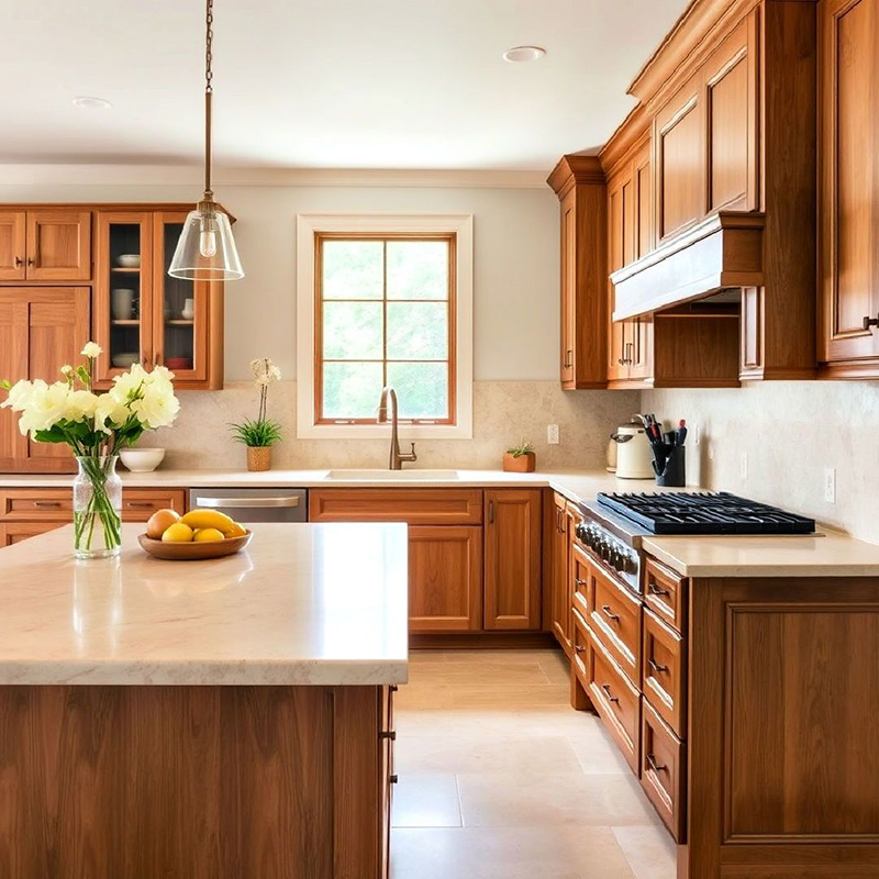 Mẫu 23: Óc chó + kính ốp bếp màu khói