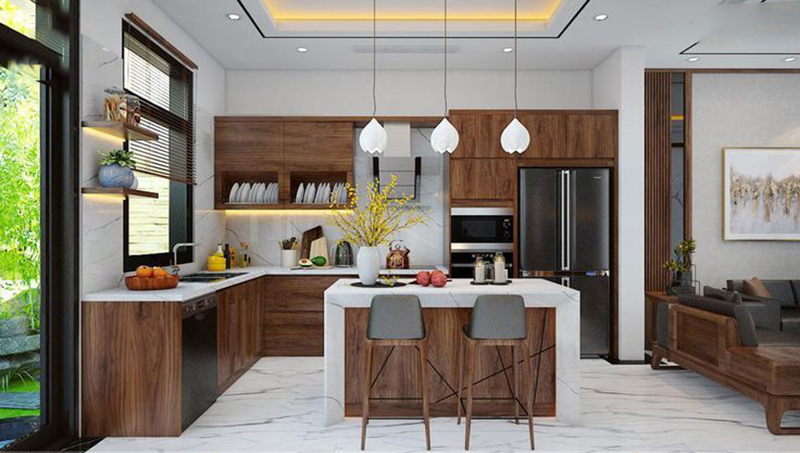 Mẫu 3: Chữ L cánh phẳng + đá trắng vân mây