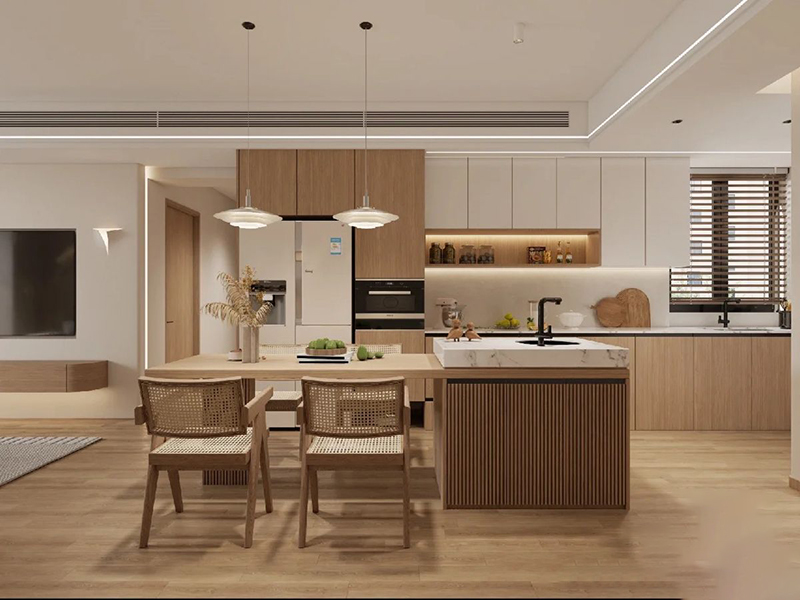 Mẫu 10: Chữ L và bàn ăn liền mặt (mini dining)