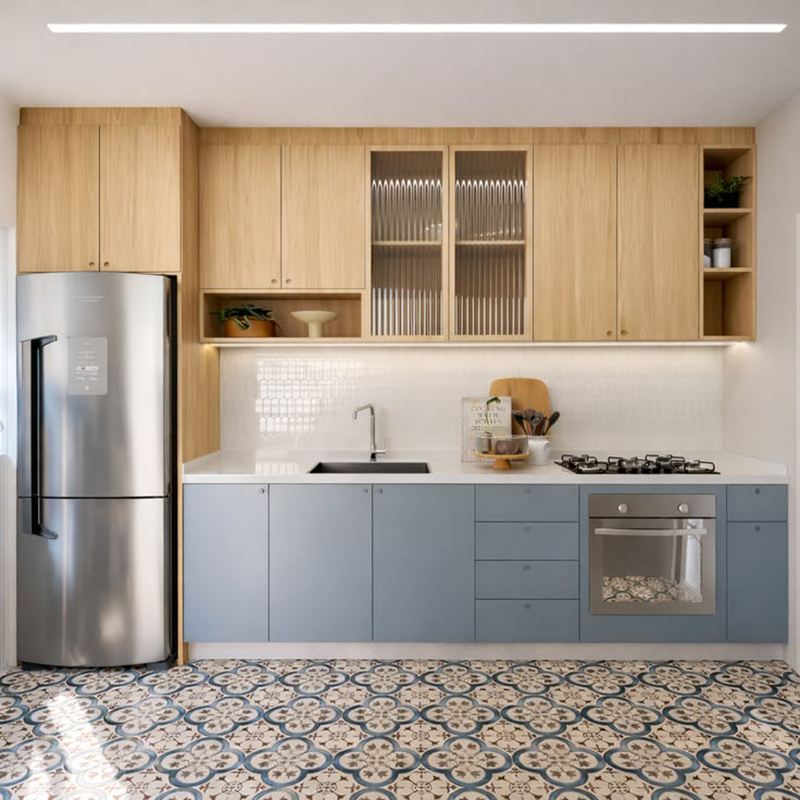 Mẫu 11: Chữ I dùng cửa kính tủ trên (kính sọc)