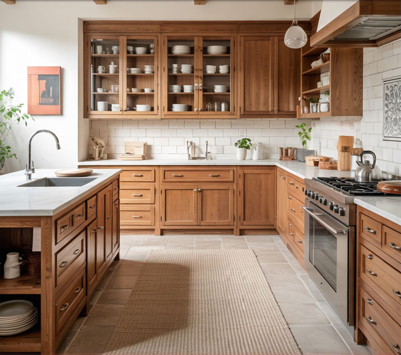 Mẫu 17: Chữ L + tủ rượu/coffee corner tân cổ điển