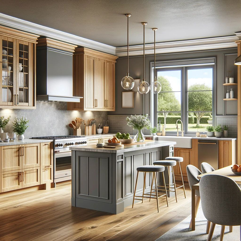 Mẫu 8: Sồi Mỹ kết hợp màu xám nhạt (greige)