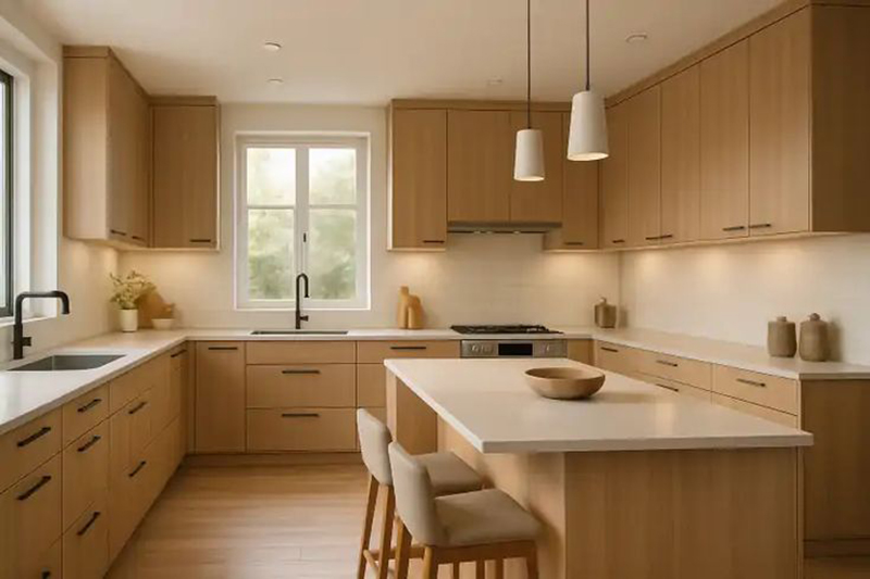 Mẫu 11: Sồi Nga với tường ốp trắng + sàn gỗ sáng