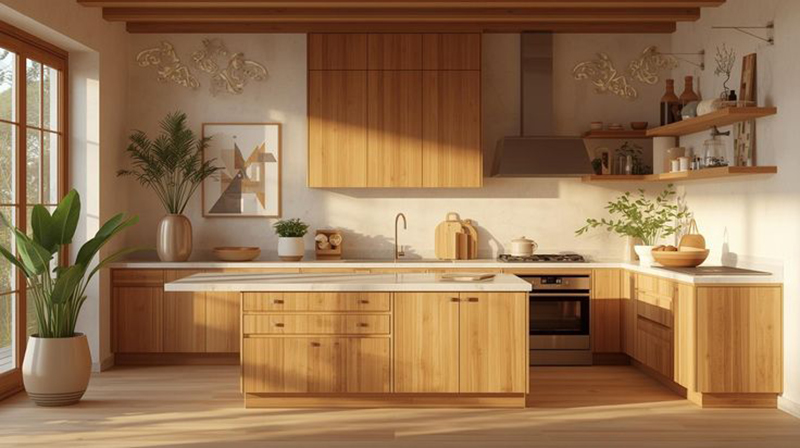 Mẫu 12: Thiết kế chữ L + bàn ăn liền mặt