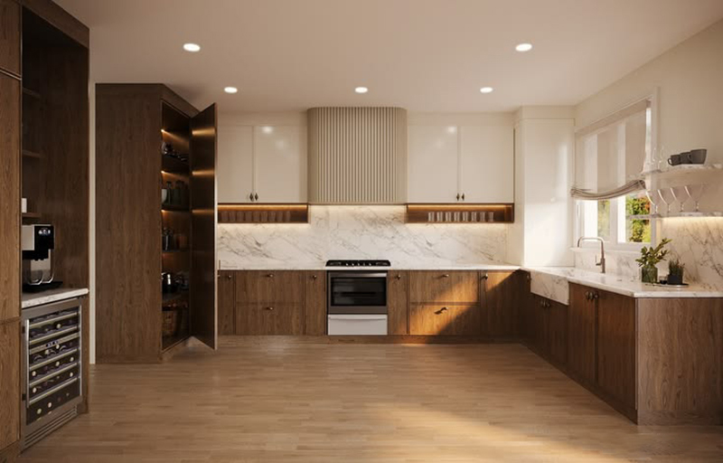 Mẫu 19: Chữ L + tủ rượu/coffee corner