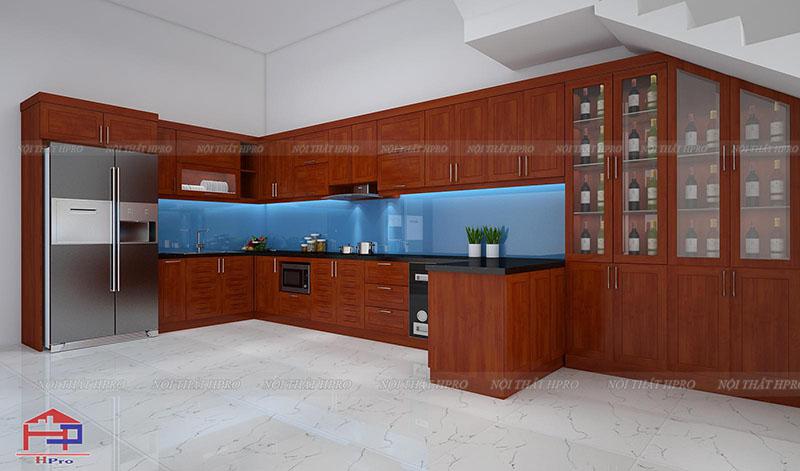 Tủ bếp gỗ xoan đào TBXD10 nhà anh Việt - Như Xuân, Thanh Hóa