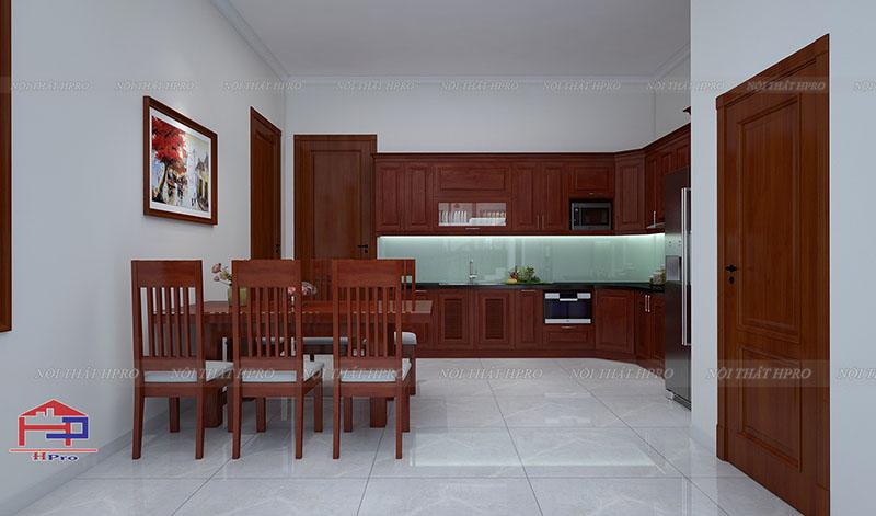 Tủ bếp gỗ xoan đào TBXD12 nhà chị Hà - Tp.Sơn La