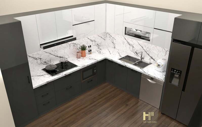Mẫu thiết kế tủ bếp cánh Acrylic Thùng tủ bếp inox 304