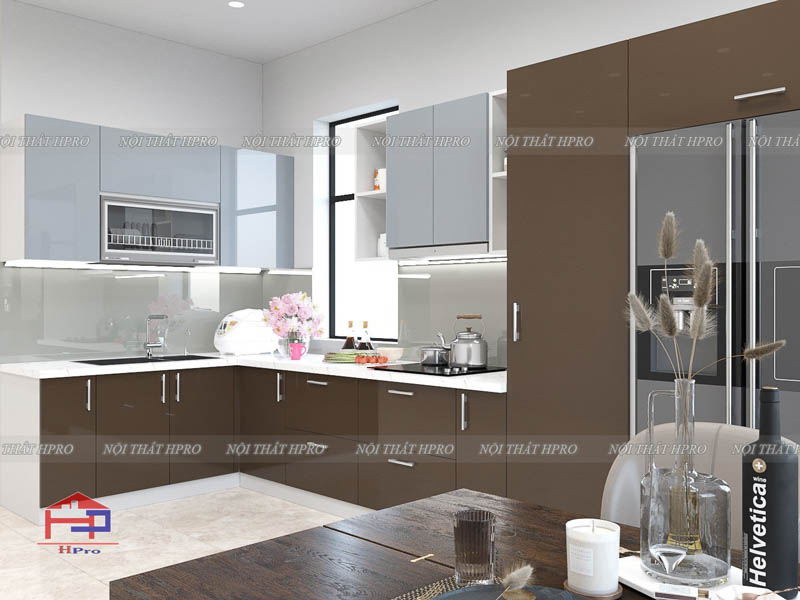 Tủ bếp inox hình chữ L tối ưu công năng chứa đồ