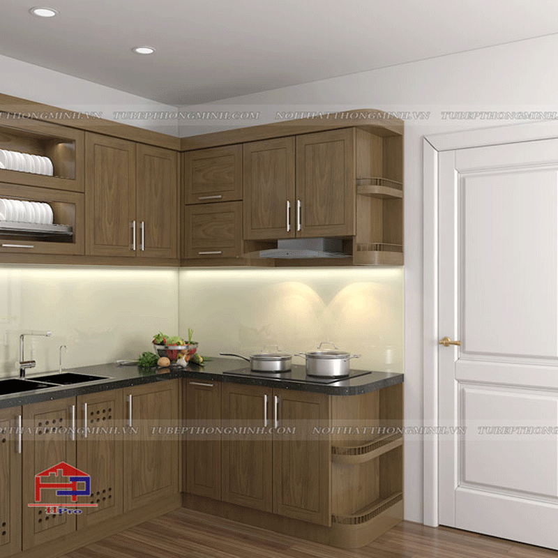 Tủ bếp inox cánh gỗ sồi Mỹ