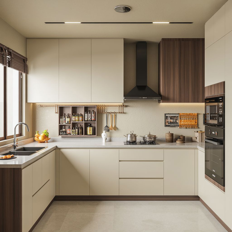 Mẫu 1: Tủ bếp laminate hình chữ U màu trắng hiện đại