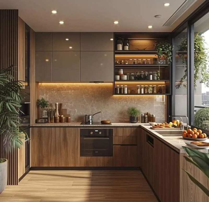 Tủ bếp laminate hình chữ U tối ưu toàn bộ diện tích