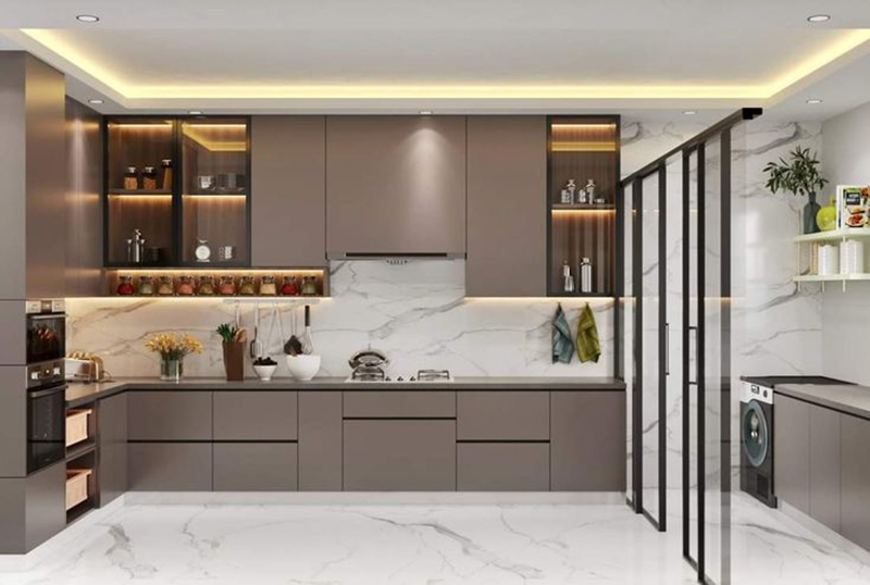 Mẫu 8: Tủ bếp laminate chữ U cho nhà phố hiện đại