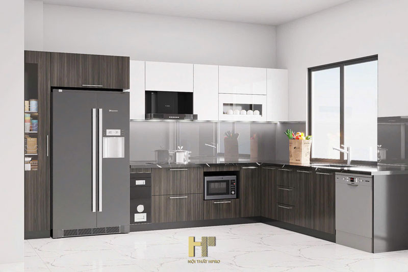 Tủ bếp Laminate TBLM43 chữ L dài rộng cho gian bếp lớn Tủ bếp Laminate TBLM43 chữ L dài rộng cho gian bếp lớn