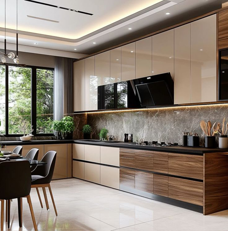 Mẫu 11: Laminate vân gỗ phối màu kem