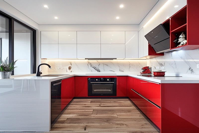 Tủ bếp nhựa màu đỏ giá rẻ nhưng hiện đại