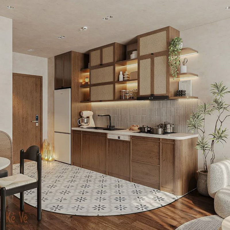 Mẫu 7: Tủ bếp nhỏ sát trần tăng lưu trữ