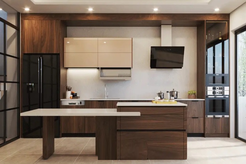 Mẫu tủ nhôm kết hợp cánh gỗ ấn tượng