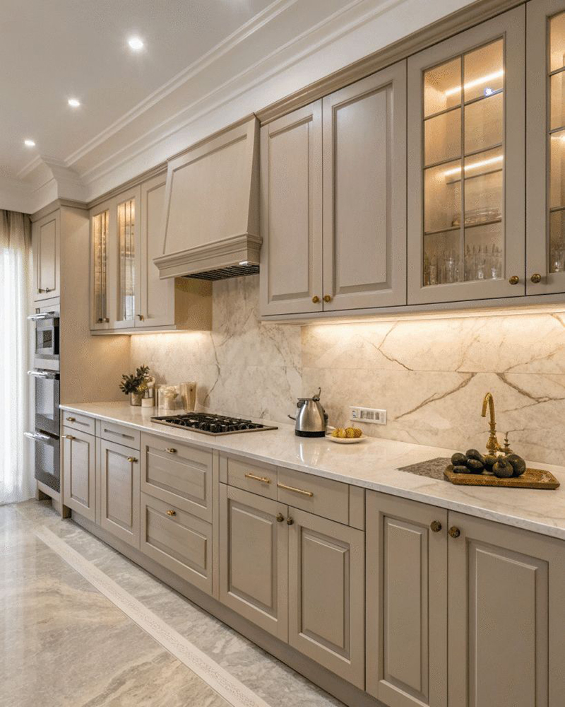 Mẫu 13: Ghi xám + chỉ viền nổi mảnh (tạo chiều sâu mà không nặng)