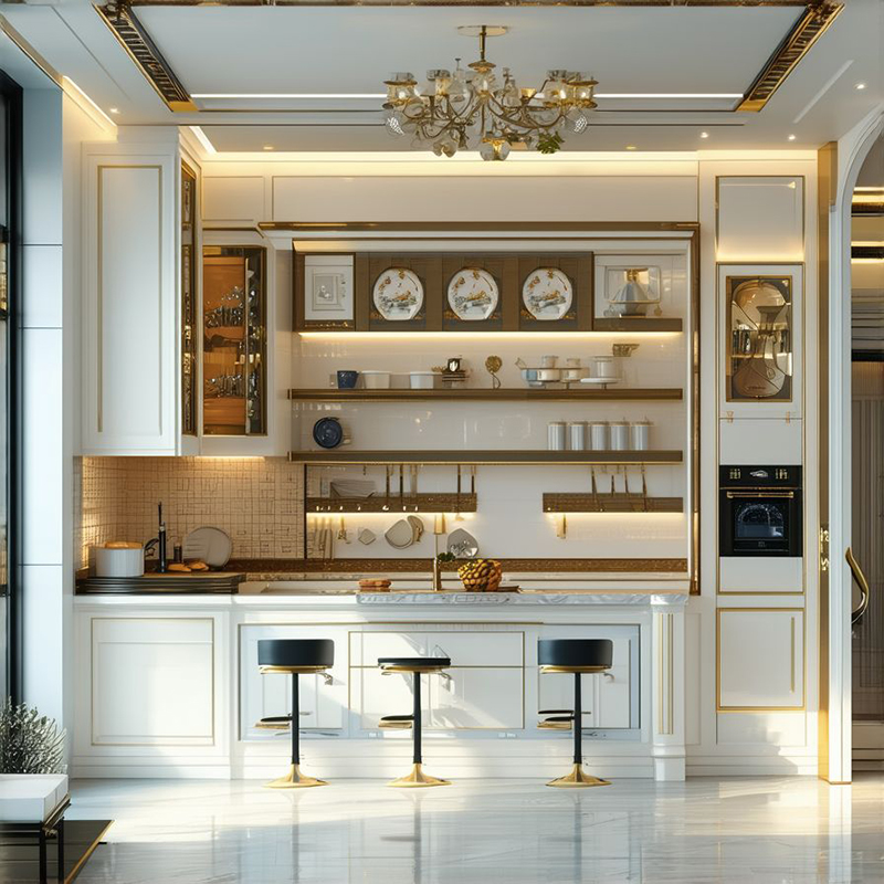 Mẫu 9: Tân cổ điển “hoàng gia nhẹ” với phào dày vừa, chia ô cân đối (nhà phố rộng)