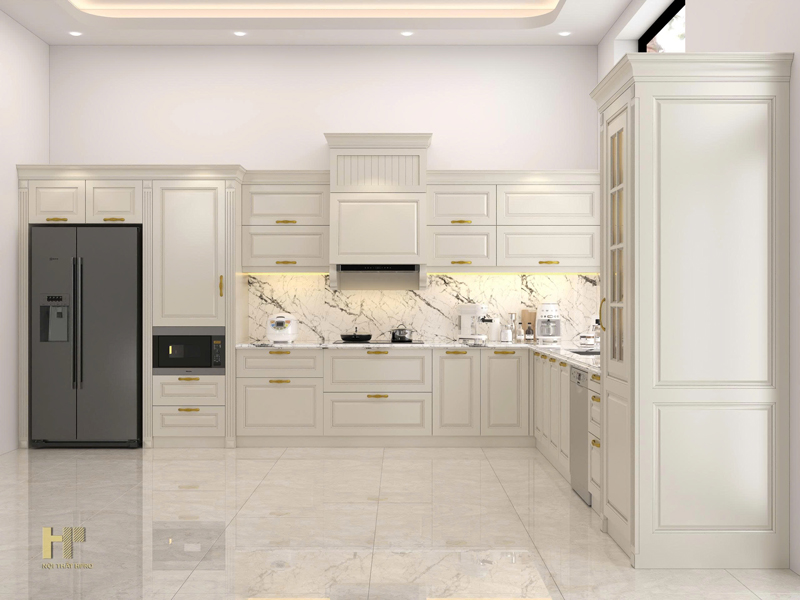 Tủ bếp tân cổ điển TBCD08 sang trọng tại nhà chị Thuỷ – Lục Nam, Bắc Giang