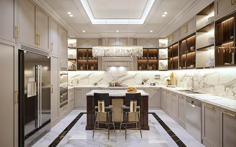 Thiết kế tủ bếp tân cổ điển hài hòa công năng