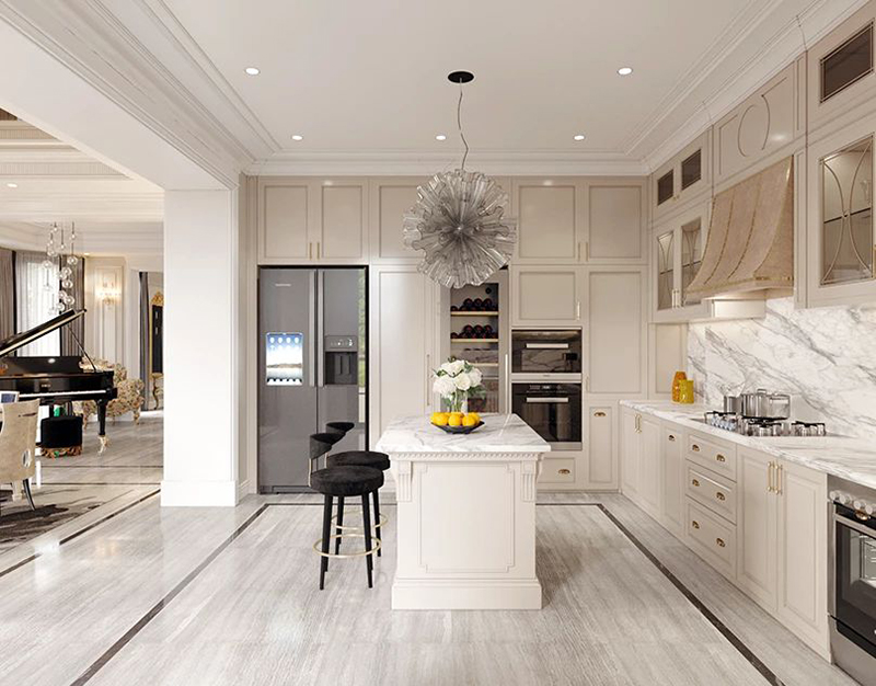 Thiết kế tủ bếp tân cổ điển tinh tế, thanh lịch
