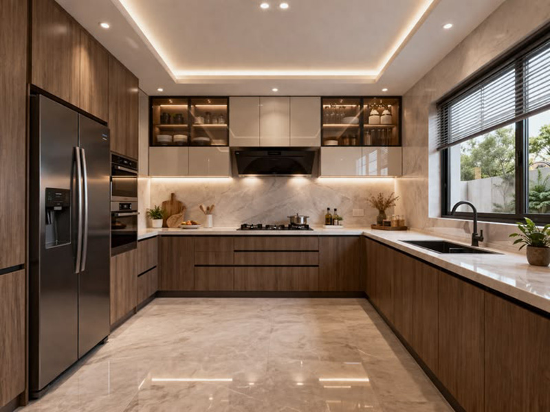 Mẫu 10: Tủ bếp thông minh tone walnut luxury