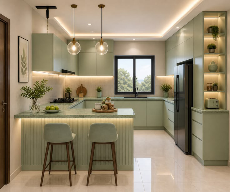 Mẫu 1: Tủ bếp treo tường sát trần tối ưu lưu trữ