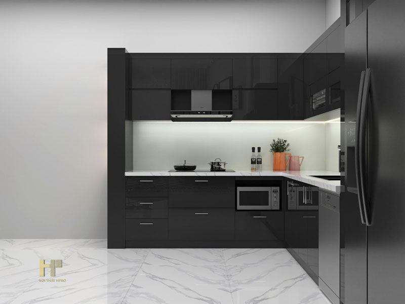 Tủ bếp Acrylic TBAC 218 - Kiểu dáng chữ L hiện đại