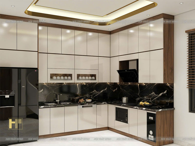 Mẫu tủ bếp gỗ óc chó kết hợp Aclyric TBOC17 hiện đại sang trọng Mẫu tủ bếp gỗ óc chó kết hợp Aclyric TBOC17 hiện đại sang trọng