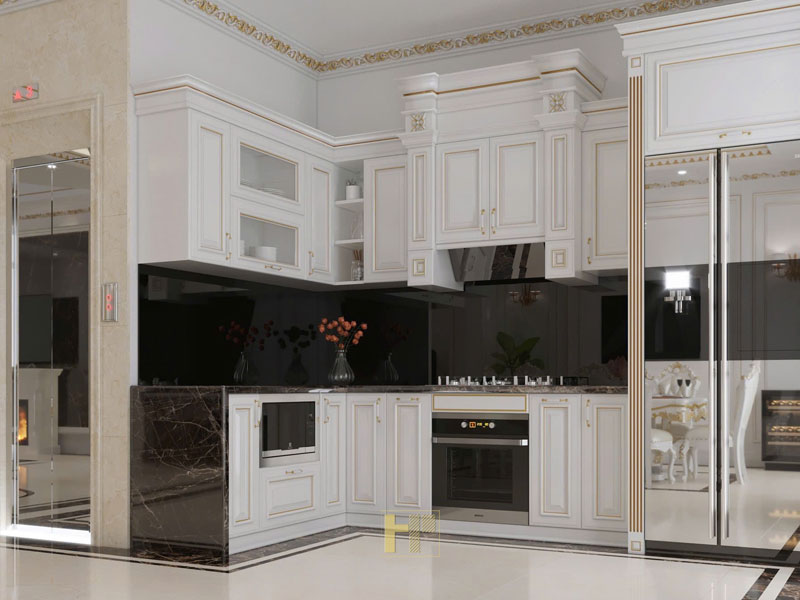 Mẫu tủ bếp MDF lõi xanh TBMD15 phong cách tân cổ điển Mẫu tủ bếp MDF lõi xanh TBMD15 phong cách tân cổ điển