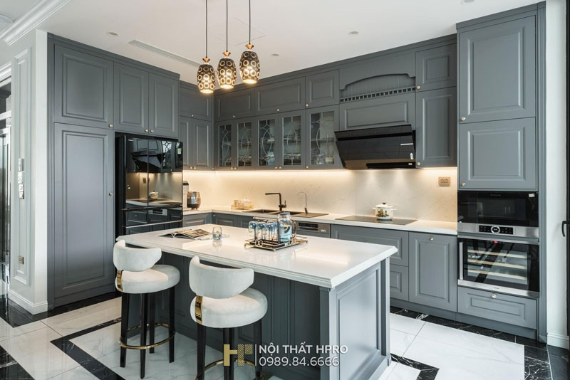 Mẫu tủ bếp tân cổ điển TBCD03 cao cấp cho biệt thự