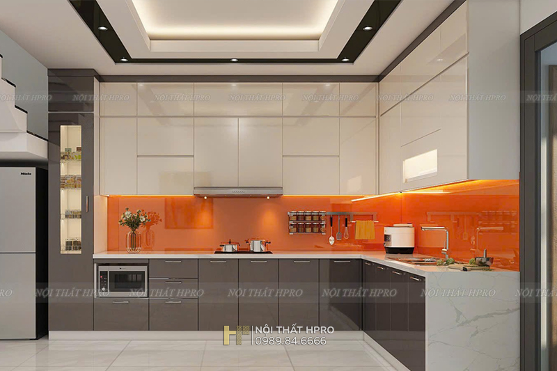 Kính ốp bếp màu cam