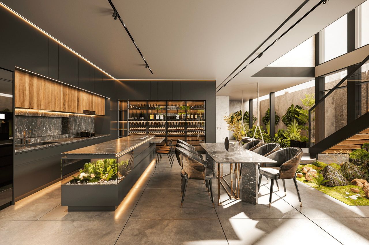 Xu hướng nhà bếp mở liên thông không gian (liền phòng khách, phòng ăn) rất phổ biến