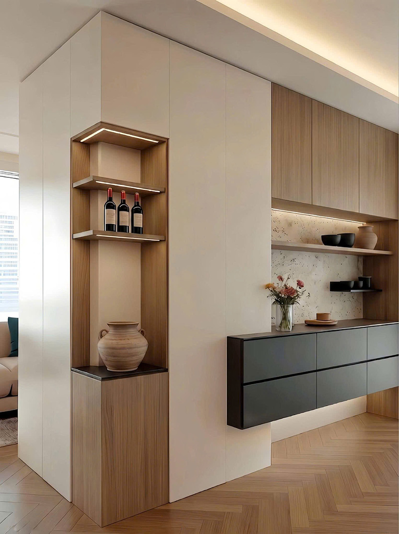 Hiệu ứng decor kết hợp với bình gốm, rượu vang
