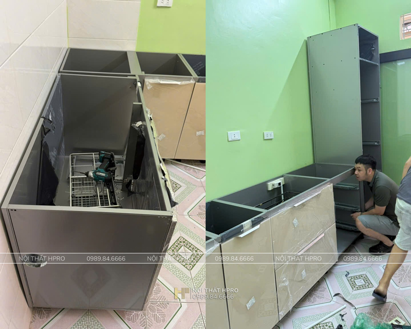 Thi công tủ bếp module inox 304 gập chấn ko mối hàn tại TP Vinh - Nghệ An